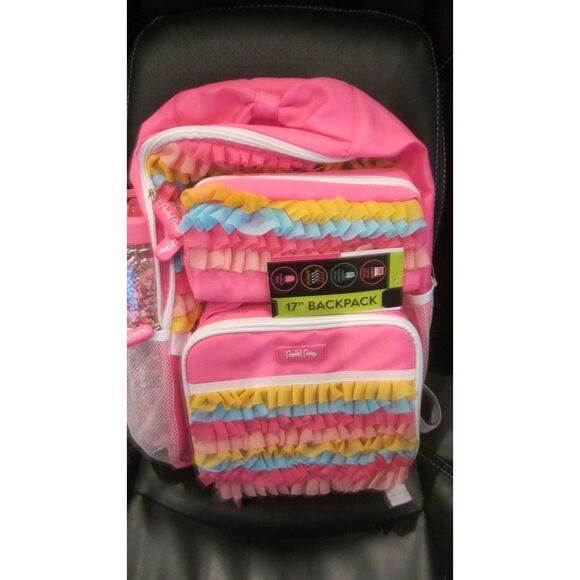 NEW IN PACKAGING PINK RUFFLE & BOWS 4 PIECE BACKPACK, WATER BOTTLE, LUNCH BOX - Picture 2 of 8